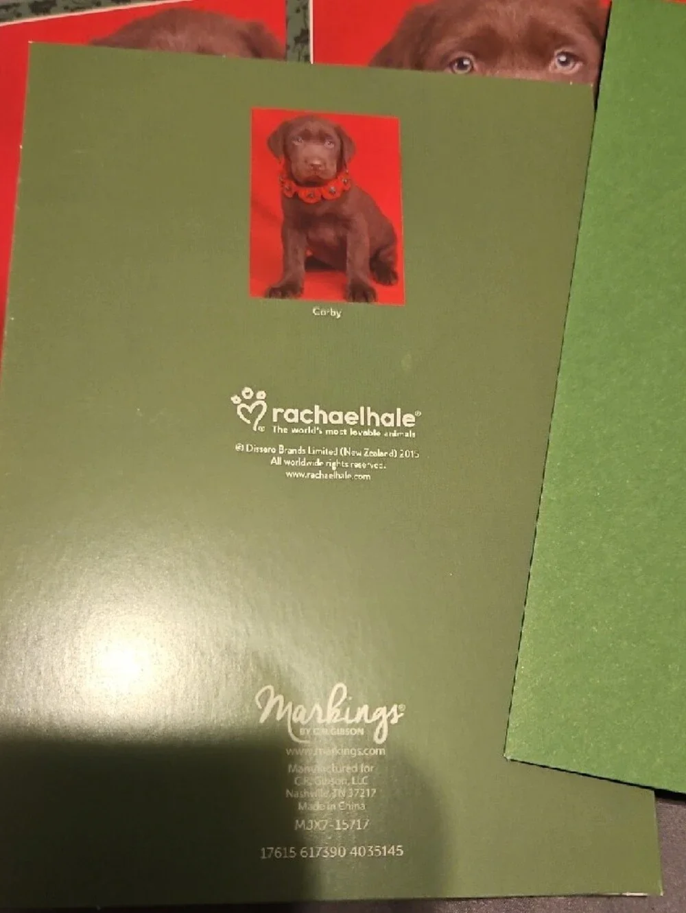 Set Of 3 Chocolate Puppy Christmas Cards with Red Background